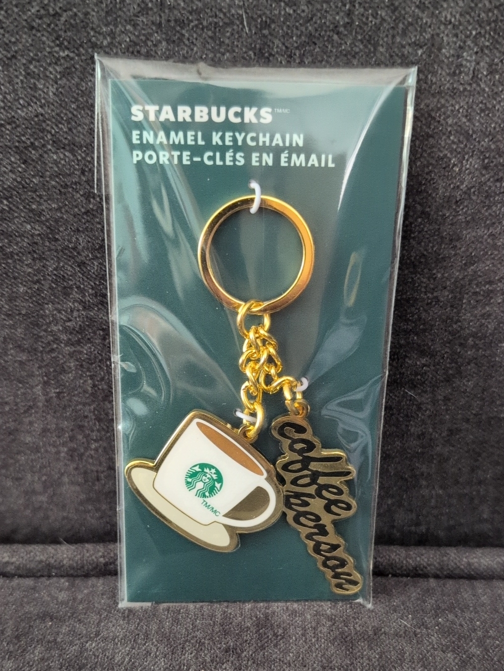 NWT Starbucks White & Gold Coffee Cup Enamel Keychain Coffee Person